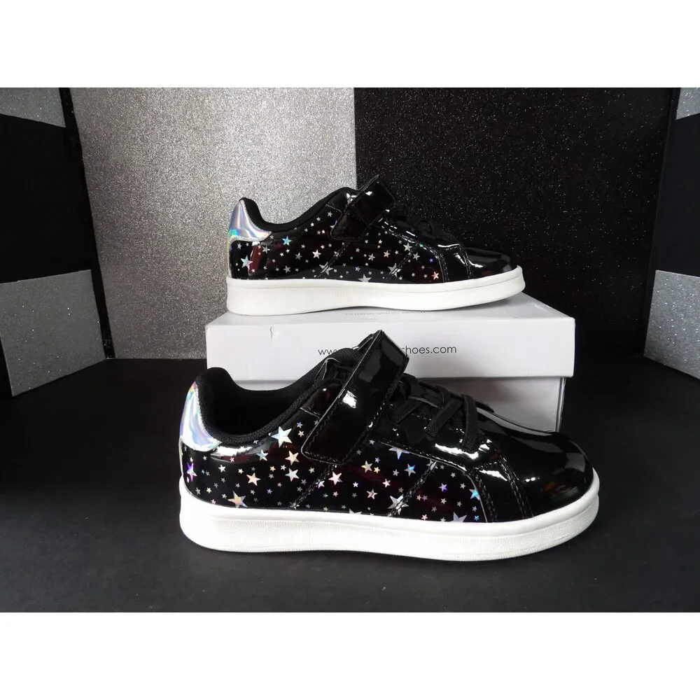 Dream Pairs Girls' Star Print Casual Sneakers – Black Patent (Size US Youth 13)